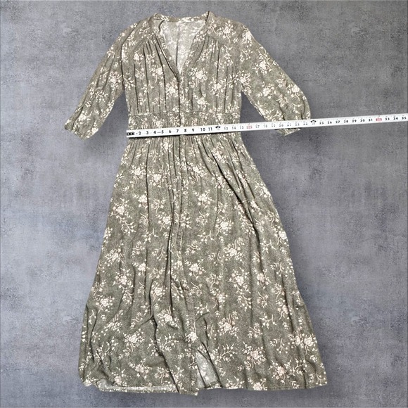 Caslon Women's Floral Print Midi Dress Size M Gray Pink Boho Peasant Style - Picture 8 of 13